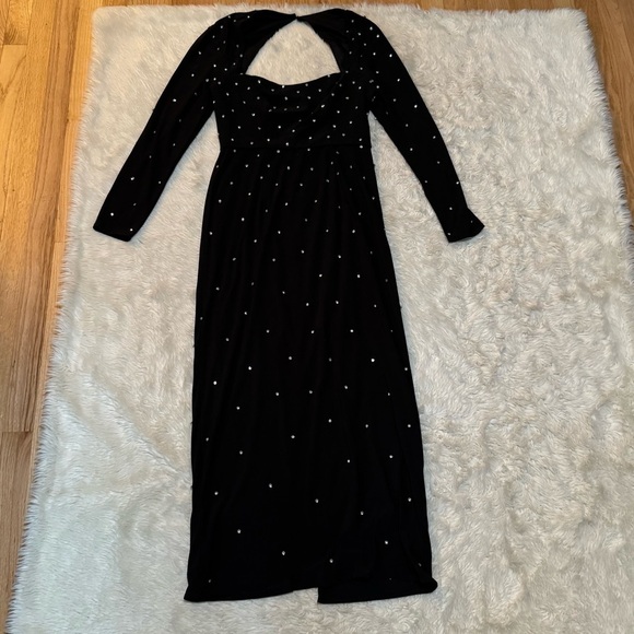 NWT Ieena for Mac Duggal 55792 Rhinestone Long Sleeve Black Jersey Dress - Picture 4 of 7